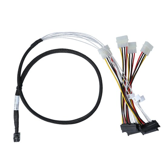 BlueLAN internal MiniSAS Hybrid Cable SFF-8643/4x SFF-8482 with Powercord 75cm